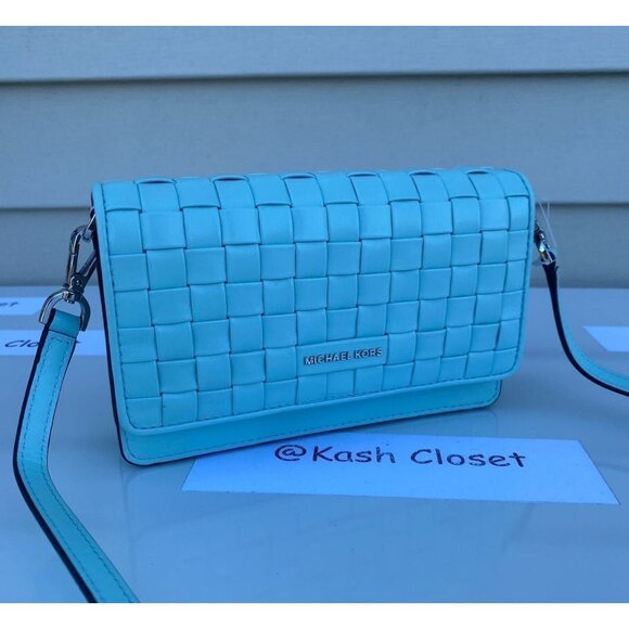 Michael Kors Handbags - MICHAEL KORS Crossbody Phone jet set leather woven aqua